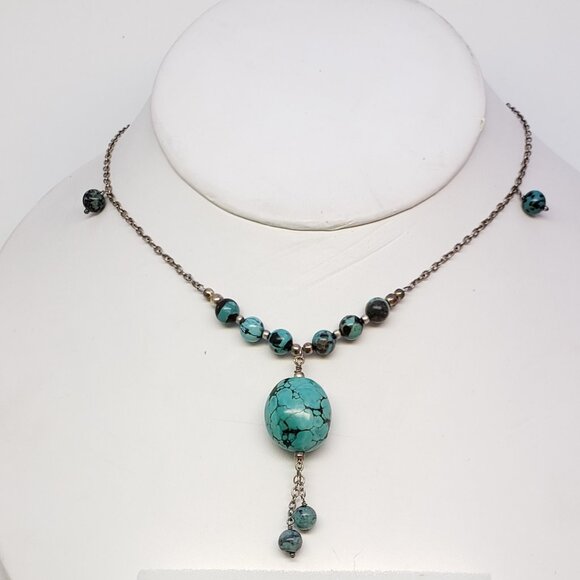 Sterling Silver 925 Turquoise Necklace + Earrings - Picture 9 of 9